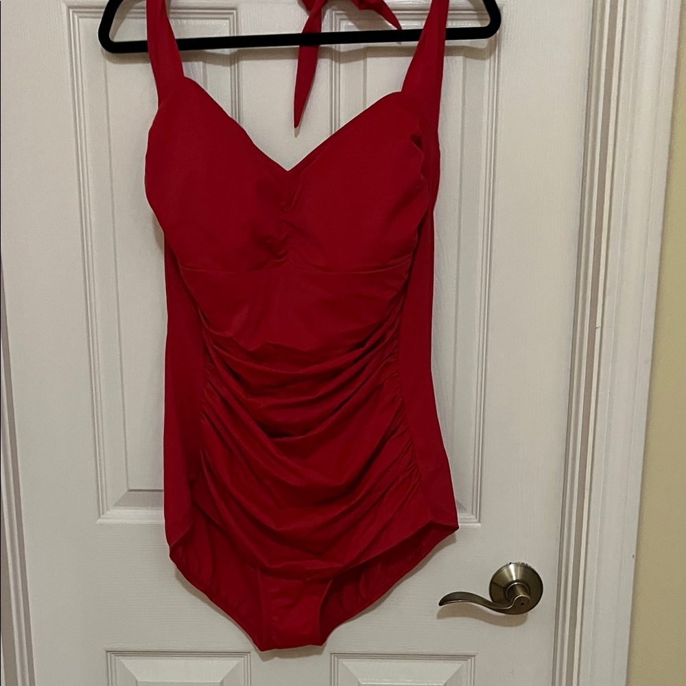 Red Halter One-Piece Swimsuit Ruby ribbon size 18 - Picture 1 of 3